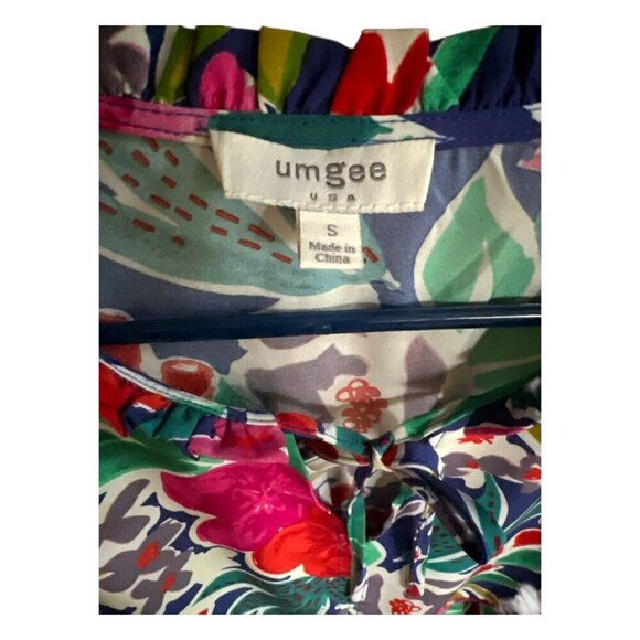Umgee Boho Colorful Floral Oversized Boxy Peplum Hem Puff Sleeve Shirt Sz Small - Picture 3 of 7
